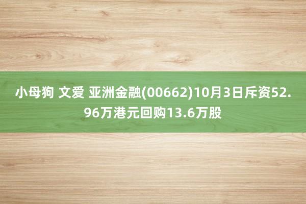 小母狗 文爱 亚洲金融(00662)10月3日斥资52.96万港元回购13.6万股