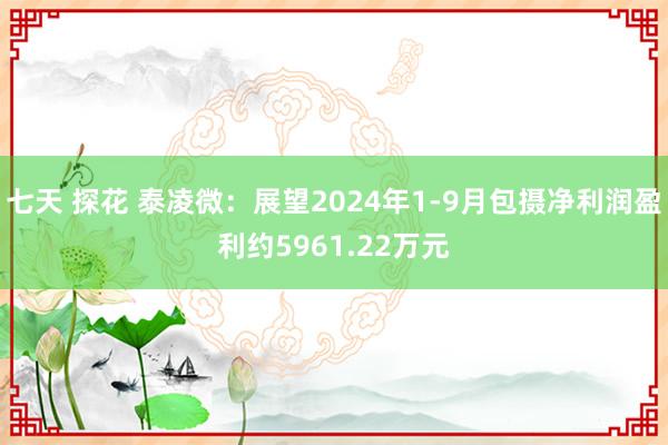 七天 探花 泰凌微：展望2024年1-9月包摄净利润盈利约5961.22万元