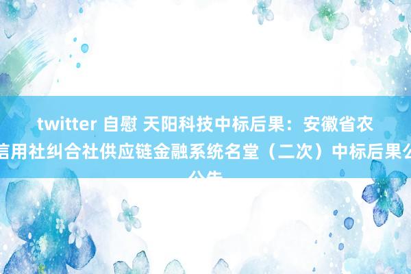 twitter 自慰 天阳科技中标后果：安徽省农村信用社纠合社供应链金融系统名堂（二次）中标后果公告