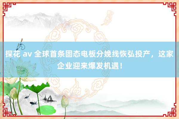 探花 av 全球首条固态电板分娩线恢弘投产，这家企业迎来爆发机遇！